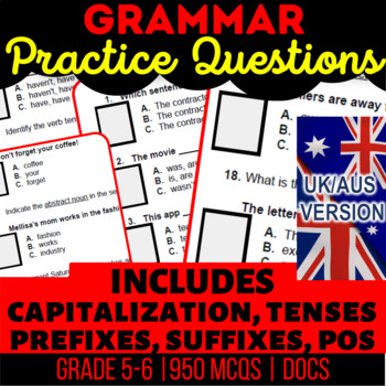 Preview of Grammar Fillables Bundle Nouns, Verbs, Adjectives, Tenses UK/AUS English