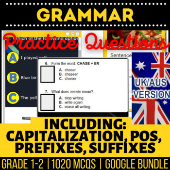 Preview of Grammar Fillables, Presentations, Forms Nouns, Verbs, Adjectives UK/AUS Spelling