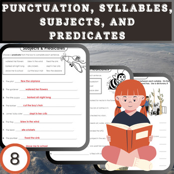 Preview of Grammar Galore: Punctuation, Syllables, Subjects, and Predicates Worksheets