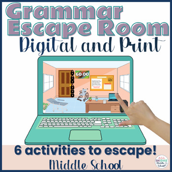 Preview of Grammar Game Activity - Escape Room Digital and Print for Middle School