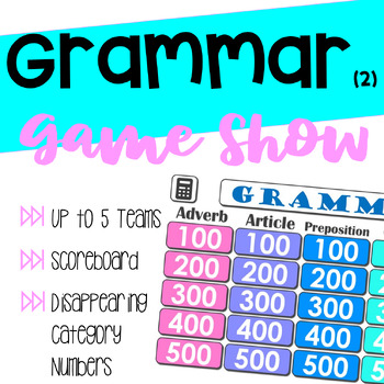 Preview of Grammar Game Show Slides: Adverbs, Preposition, Sentences, Capitals, Articles