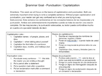 Preview of Grammar Goal - Punctuation / Capitalization - ELD (English and Spanish) 