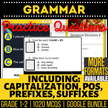 Preview of Grammar Review Worksheets Slides Forms | Parts of Speech Capitalization Prefixes