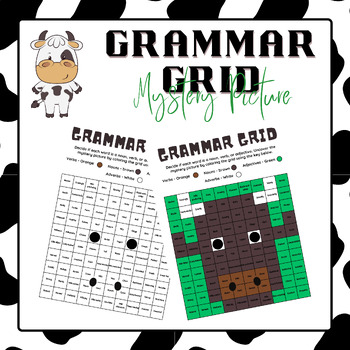 Preview of Grammar Grid - Mystery Picture (Cow) | End of Year Activities