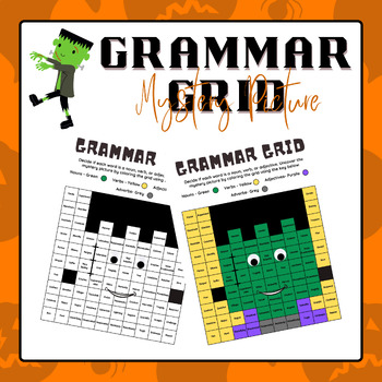Preview of Grammar Grid - Mystery Picture | Halloween Activities