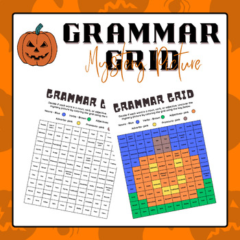 Preview of Grammar Grid - Mystery Picture (Pumpkin) | Halloween Activities