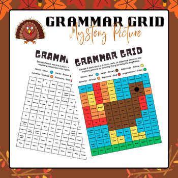 Preview of Grammar Grid - Mystery Picture (Turkey) | Thanksgiving Activities 