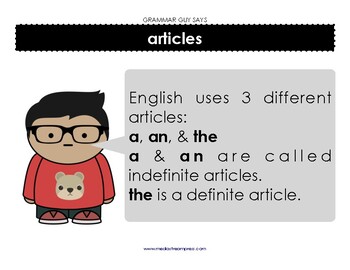 Preview of Grammar Guy Says: English articles part of speech minilesson and posters