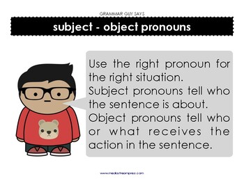 Preview of Grammar Guy Says: subject and object pronoun minilesson and posters