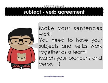 Preview of Grammar Guy Says: subject verb agreement minilesson and posters