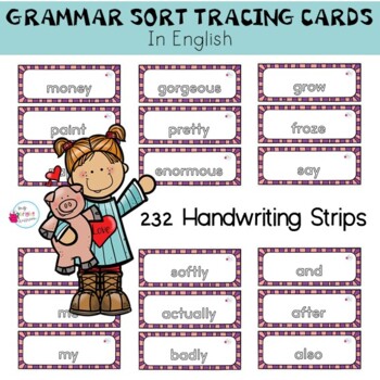 Preview of Grammar Handwriting Tracing Cards and Sort