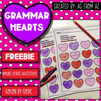 Preview of Grammar Hearts- nouns, verbs, adjective, proper nouns, punctuation