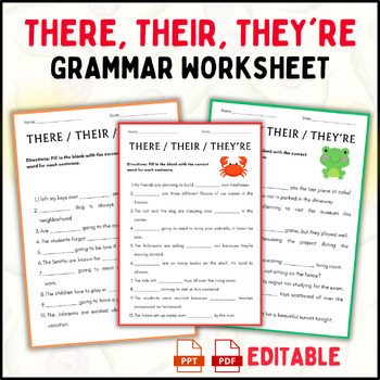 Preview of Grammar Hero: There, Their, They're Edition! Editable Worksheets for All Levels