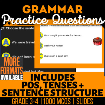 Preview of Grammar Google Slides Bundle Nouns Verbs Adjectives Pronouns Tenses | Grade 3-4