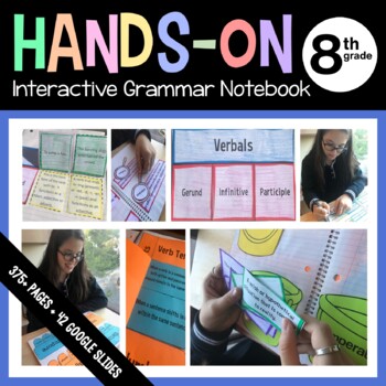Preview of Grammar Interactive Notebook Eighth Grade with Scaffolded Notes + Google Slides