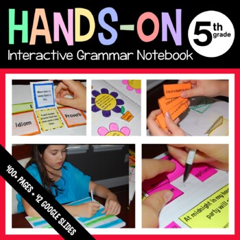 Preview of Grammar Interactive Notebook Fifth Grade with Scaffolded Notes + Google Slides