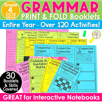 Preview of Grammar Interactive Notebook Print & Fold Booklets YEARLONG BUNDLE | 4th Grade