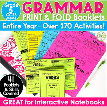 Preview of Grammar Interactive Notebook Print & Fold Booklets YEARLONG BUNDLE