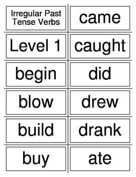 Grammar Irregular Past Tense Verbs Printable Flashcards Level