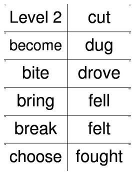 Grammar - Irregular Past Tense Verbs - Printable Flashcards - Level 2