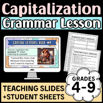 Preview of Grammar Lesson: Capitalization (31 Fun Teaching Slides + Student Worksheets!)