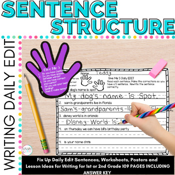 Preview of Sentence Structure Writing Worksheets Capitalization Punctuation Spelling & More