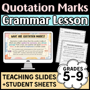 Preview of Grammar Lesson QUOTATION MARKS (23 Teaching Slides + Student Practice + Answers)