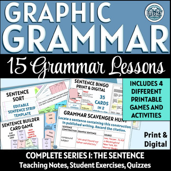 Preview of Grammar Lessons 1-15 - Series 1 - Complete - The Simple Sentence ALL Components