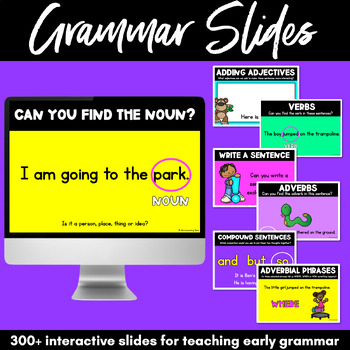 Preview of Grammar Lessons GOOGLE SLIDES - Nouns Verbs Adjectives Adverbs & More