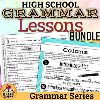 Preview of High School Grammar Lessons Bundle: Mini Lessons, Practice, Worksheets, & More