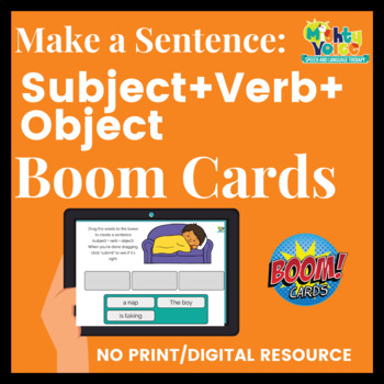 Preview of Grammar: Make a Sentence: Subject + Verb + Object Boom Cards for Therapy