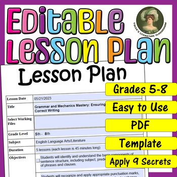 Preview of Grammar & Mechanics : Editable Lesson Plan for Middle School