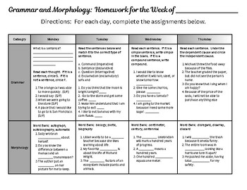 Preview of Grammar & Morphology Homework Sheet