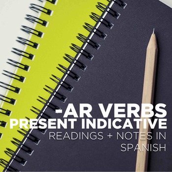 Preview of -AR verbs, present indicative - grammar notes with Spanish reading & activity