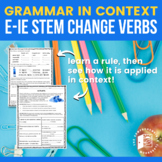 Stem change e-ie verbs in Spanish with reading and activity