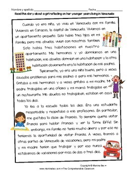 Imperfect tense in Spanish - reading and activity with grammar notes