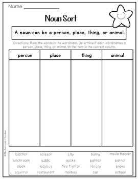 Grammar: Noun Sort (Person, Place, Thing, Animal) by The Introvert Teacher