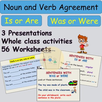 Preview of Grammar Noun and Verb Agreement  Is Are and Was  Were PowerPoint and Worksheets