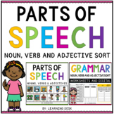 Grammar Parts of Speech Worksheets Noun Verb Adjective First Second Grade
