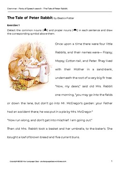 Preview of Grammar - Parts of Speech search - The Tale of Peter Rabbit - all parts