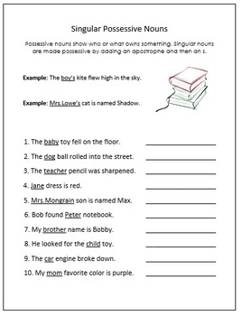Preview of Grammar: Possessive Nouns Notes and Worksheets Pack