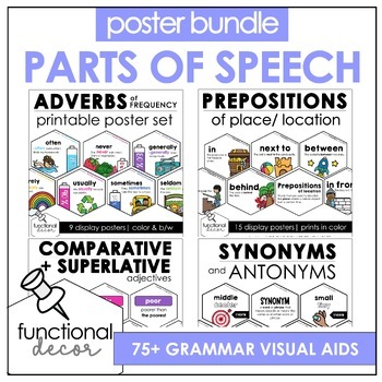 Preview of Grammar Posters : Adjectives, Prepositions, Adverbs, Antonyms, Synonyms