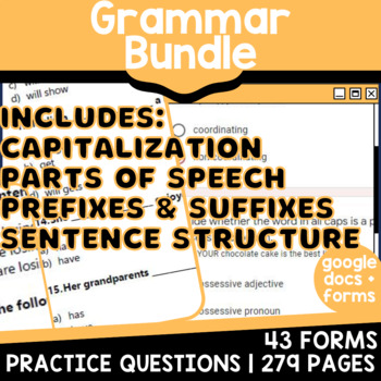 Preview of Grammar Practice Bundle Nouns Verbs Adjectives Prefixes Sentence Structure