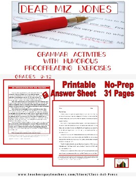 Preview of Grammar | Dear Miz Jones | Funny Proofreading Exercises | Worksheets