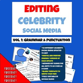 Preview of Grammar Practice: Edit Celebrity Social Media Updates FREEBIE!!!!