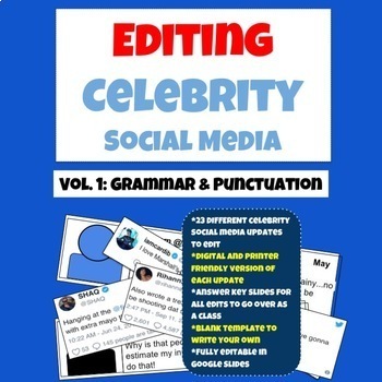 Preview of Grammar Practice: Edit Celebrity Social Media Updates Vol. 1