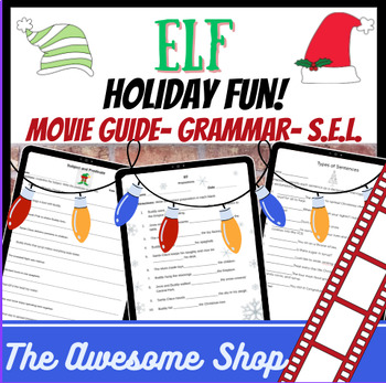 Preview of Grammar Practice Elf Theme w/Movie Guide & Discussion Questions