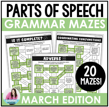 Preview of March Grammar Practice & Writing Review Worksheets Mazes-  -3rd, 4th, 5th Grade
