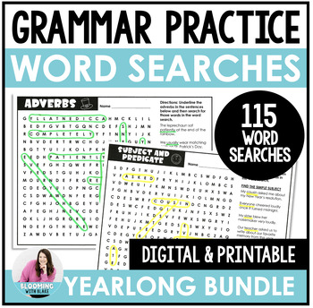 Preview of Grammar Practice Word Searches Worksheets - Grammar Games BUNDLE - 3rd, 4th, 5th