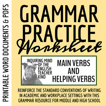 Preview of Grammar Practice Worksheet on Main Verbs and Helping Verbs (Printable)